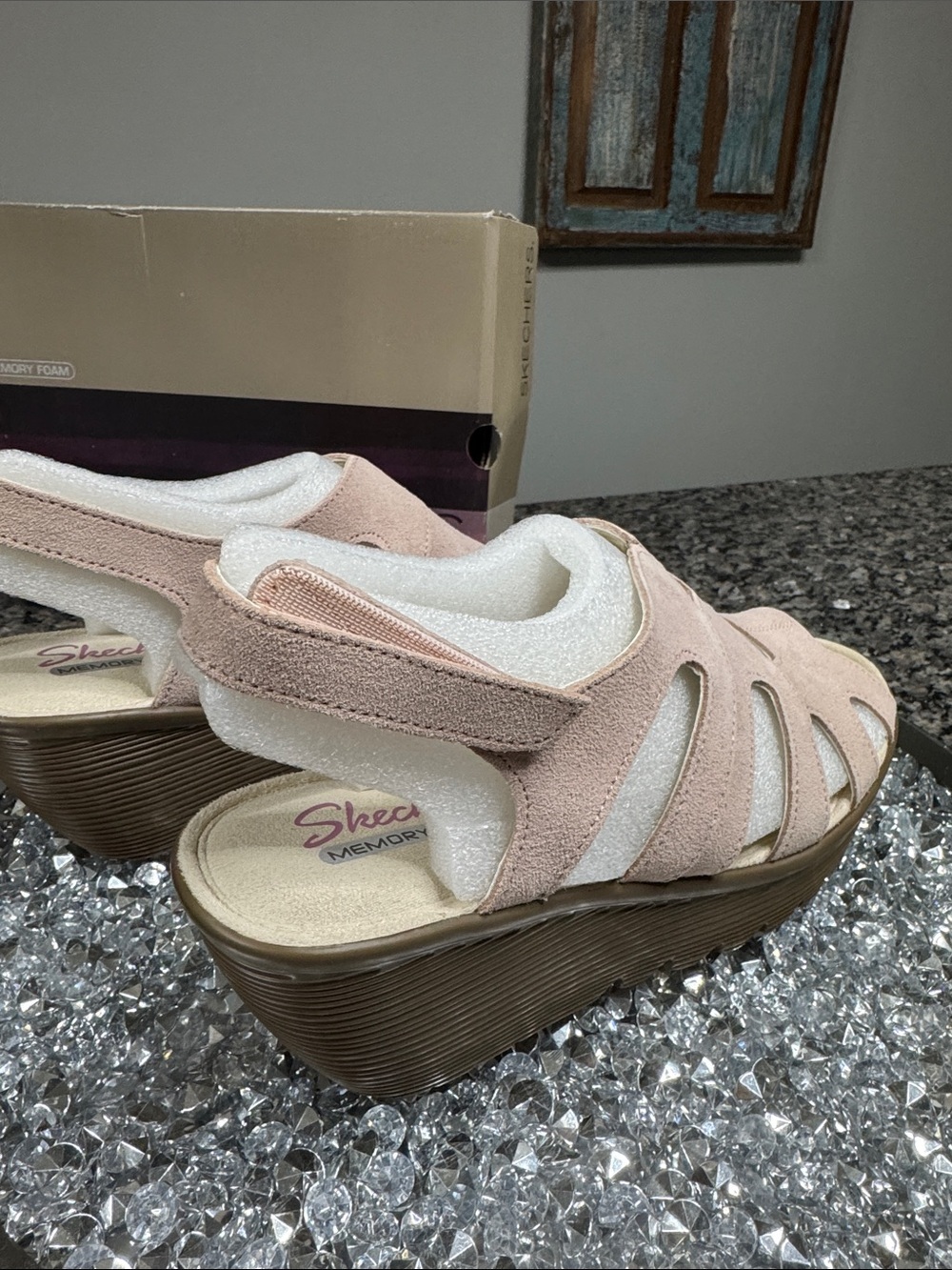Skechers paralellsude Blush Pink Wedge Sandals with Brown Platform NEW 8 - Picture 8 of 14